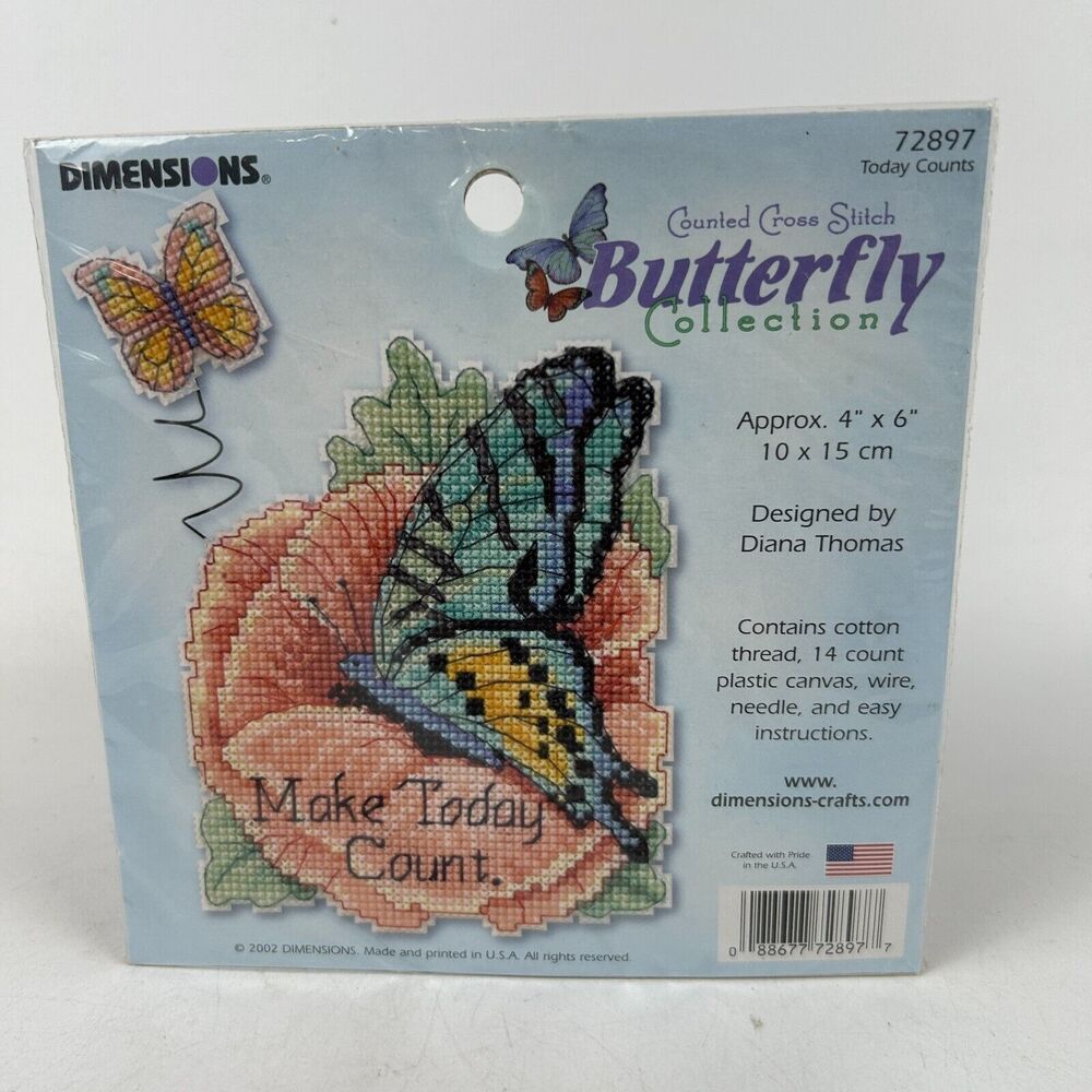 VTG 2002 Dimensions 72897 "Butterfly Make Today‎ Count" Counted Cross Stitch Kit